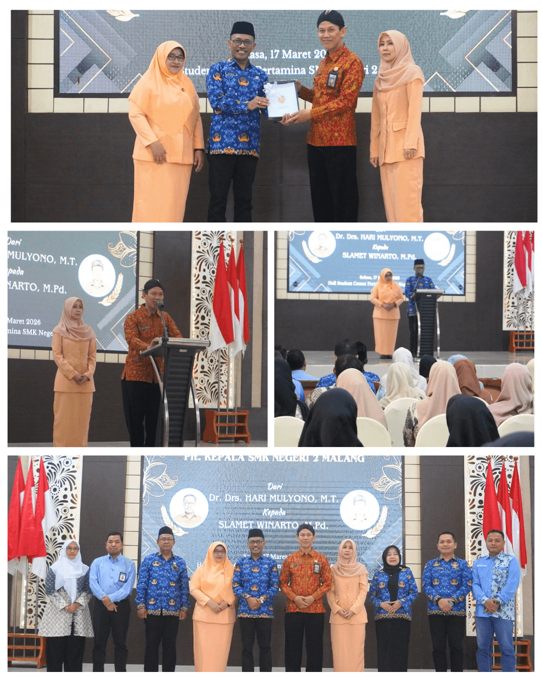 Dr.Drs. Hari Mulyono, M.T, Ucapkan Banyak Terima Kasih dalam  Pisah Sambut Plt. Kepala SMKN 2 Malang