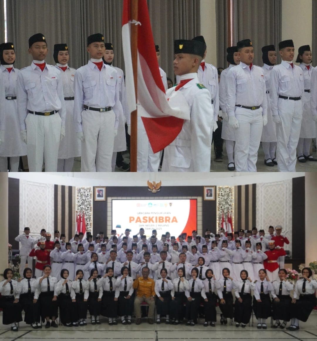 Dari Pengukuhan Anggota Paskibra SMKN 2 Malang:” Siap Bertugas di HUT ke – 80 RI“